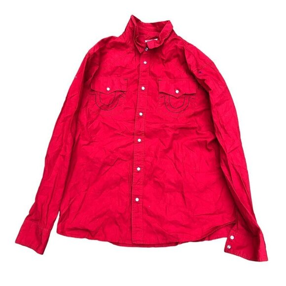 True Religion Button Up Shirt Long Sleeve West Shirt XXL Red - Picture 1 of 9
